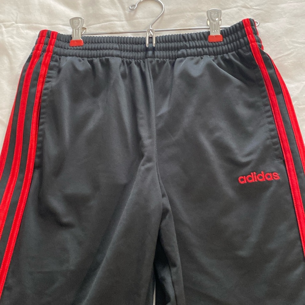 Adidas Kids Black Joggers with Red Stripes